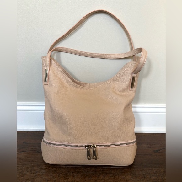 Vera Pelle Luisa Peachy Pink Genuine Italian Soft Leather Large Shoulder Bag - Picture 1 of 16